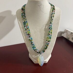 🔥 Vintage Multicolor Beaded Necklace with Opalite faceted Pendant
